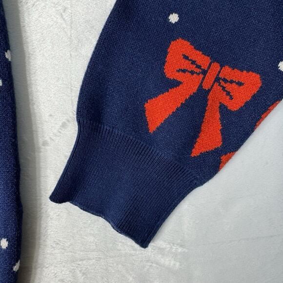 THML Women’s M ‘Ginny’ Knit Bow Pullover Sweater Navy Crew Neck Long Sleeve EUC - Picture 6 of 10